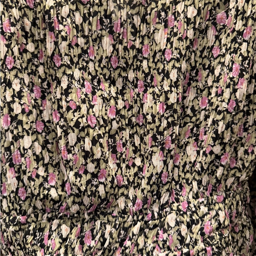 ASTR The Label Floral Smocked Peplum Blouse Black Fuchsia Multi ACT16317B L - Picture 2 of 8